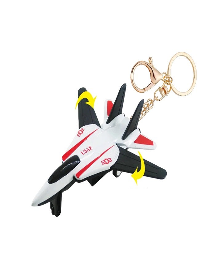 AUGEN Push & Go Metal Toy Car Bike Scooter Plane with Key Hook Keychain Showpice for Kids & Adults (Fighter|Black White) - Image 1